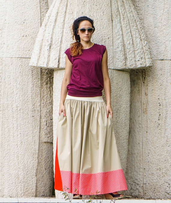Red Maxi Skirt, Long Skirt for Women, Unique Fashion Clothes, Plus