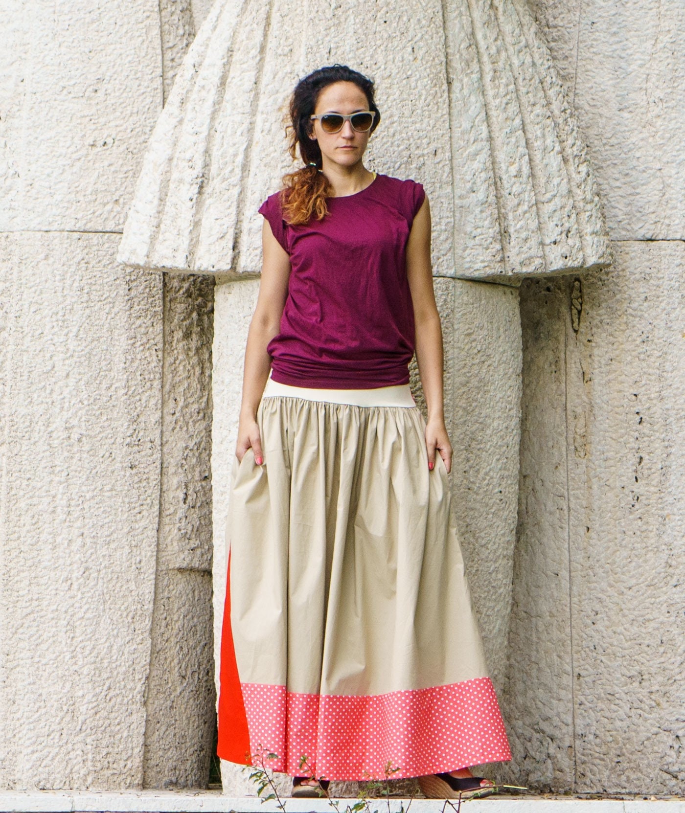 red maxi skirt casual