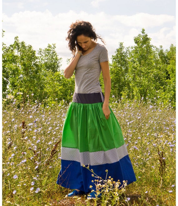 green fit and flare skirt