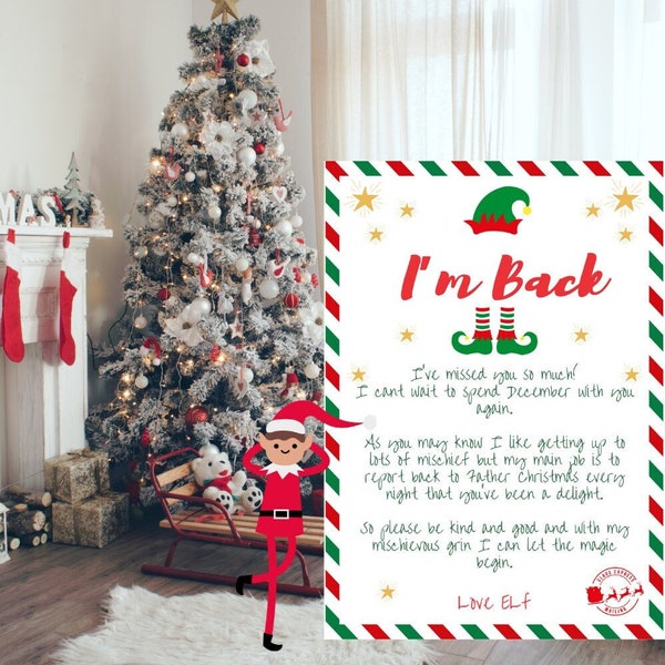 Elf arrival letter, I'm back letter from Elf, Christmas elf letter to kids, downloadable elf arrival letter, 1st December Elf letter.