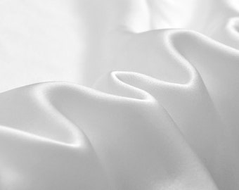 Bleached White Silk fabric by the yard, White wedding silk satin material, White bridal silk fabric, White silk satin dress