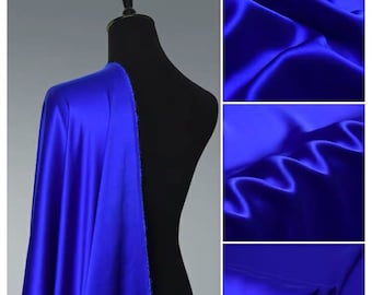 Royal Blue Silk satin fabric by the yard,100 pure silk robe silk kimono and Dress Silk by the meter, Cobalt Blue Silk Fabric , no stretch