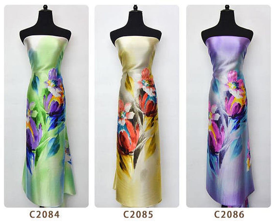 Printed Silk Satin Fabricbeautiful Abstract Hand Paint Etsy
