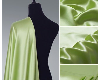 Fresh Leaves Grass Green Silk Satin Fabric by the Yard,100 Pure Silk Robe  Silk Kimono and Dress Silk by the Meter 