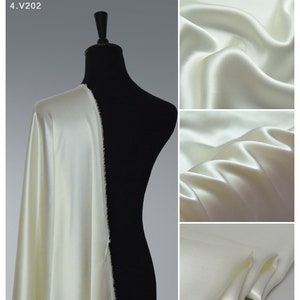 Rice White Silk Satin Fabric by the yard Fashion Designer Solid Lining perfect for Silk Dress,Kimono,Robe,Kaftan,Lingerie,nightgown,pajamas