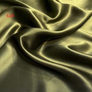 Oliver Green Color 30MM Pure Silk Heavy Satin Fabric by yard solid Lining perfect for Silk Wedding Pajamas Kimono Robe Lingerie