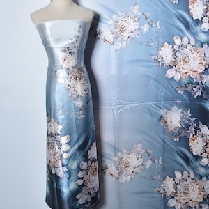 Uniquely designed 2024ss New print Silk Satin Fabric,beautiful floral design,For silk kimono,silk robe,silk kaftan;evening gown
