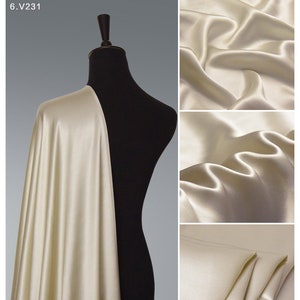 Ivory Color Silk Satin Fabric by the yard Fashion Designer Solid Lining perfect for Silk Dress,Kimono,Robe,Kaftan,Lingerie,nightgown,pajamas