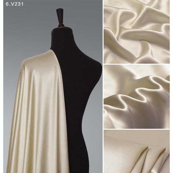 Ivory Color Silk Satin Fabric by the yard Fashion Designer Solid Lining perfect for Silk Dress,Kimono,Robe,Kaftan,Lingerie,nightgown,pajamas