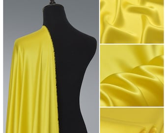 Citrongul sidensatintyg, mätt på meter, fast foder, perfekt för modedesigners sidenklänningar, sidenkimono, sidenmorgonrockar, sidenunderkläder