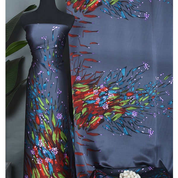 gorgeous haute couture hand paint floral 100 pure silk satin fabric for silk dress blouse shirt robe kimono kaftan pajamas evening gown