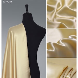 Cream Color Silk Satin Fabric by the yard Fashion Designer Solid Lining perfect for Silk Dress,Kimono,Robe,Kaftan,Lingerie,nightgown,pajamas