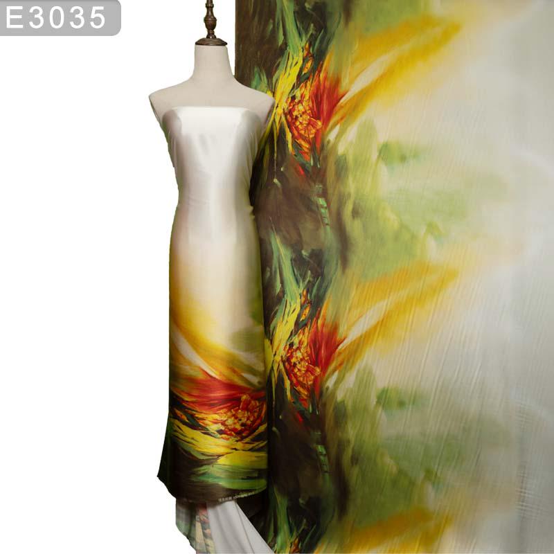 Uniquely designed 2024ss New print Silk Satin Fabric,abstract hand paint floral,For silk kimono,silk robe,silk kaftan;silk scarf