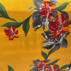 vintage Silk satin Fabric,bella abstract big floral print ,For party silk wrap dress,silk kaftan,silk kimono long,by the meter
