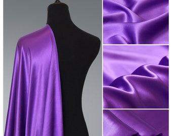 Iris Purple Silk Satin Tessuto tagliato a misura Tessuto di seta all'ingrosso, Perfetto per top, kimono, kaftan, abiti casual da sposa di lusso, lingerie