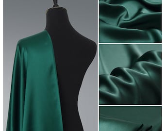 Hunter Green Silk satin fabric by the yard,100 pure silk robe silk kimono and Dress Silk by the meter, Dark Green Silk Fabric , no stretch