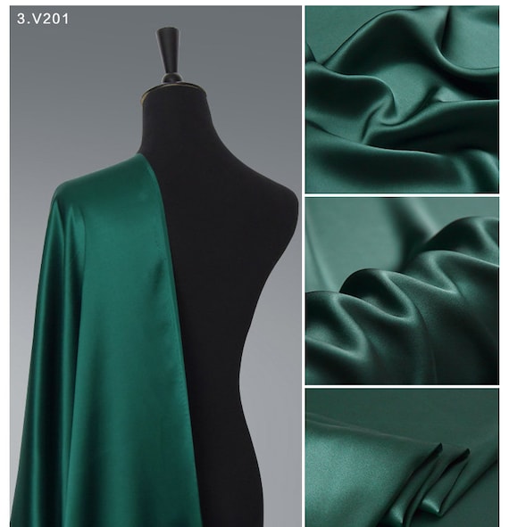 dress silk fabric online Hunter Green Silk satin fabric by the yard,100 pure silk robe silk kimono  and Dress Silk by the meter, Dark Green Silk Fabric , no stretch