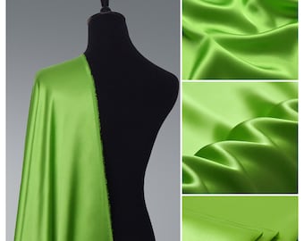 Kelly green Silk satin fabric by the yard,100 pure silk robe silk kimono and Dress Silk by the meter, Green Silk Fabric , no stretch