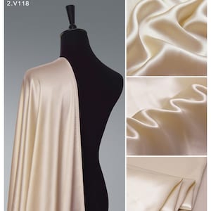 Light Champagne Silk Satin Fabric by the yard Fashion Designer Lining perfect for Silk Dress,Kimono,Robe,Kaftan,Lingerie,nightgown,pajamas
