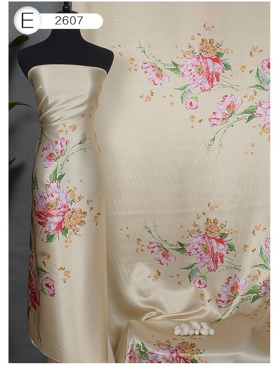 floral satin dress fabric Painterly Floral Printed Polyester Satin Organza - Blue/Black/White