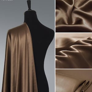 Coffee Silk Satin Fabric by the yard solid Lining perfect for Fashion Designer Silk Dress,silk Kimono,silk Robe,silk Lingerie