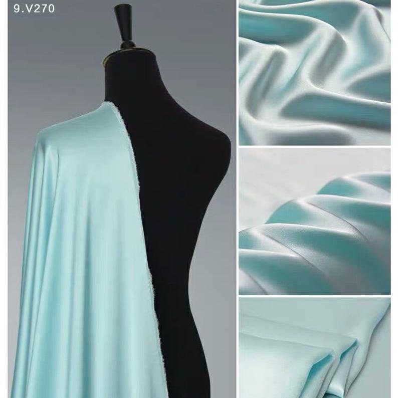 Baby Blue Light blue 19mm Silk Satin Fabric by the Yard or Meter,100 Pure Silk Fabric for silk robe kimono kaftan pajamas,no stretch 44inch