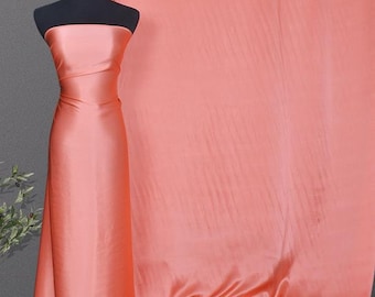 100% Pure Silk Satin Charmeuse Fabric in Pink Coral Designer Solid Lining for silk robe kaftan kimono evening gown by The Yard or Meter