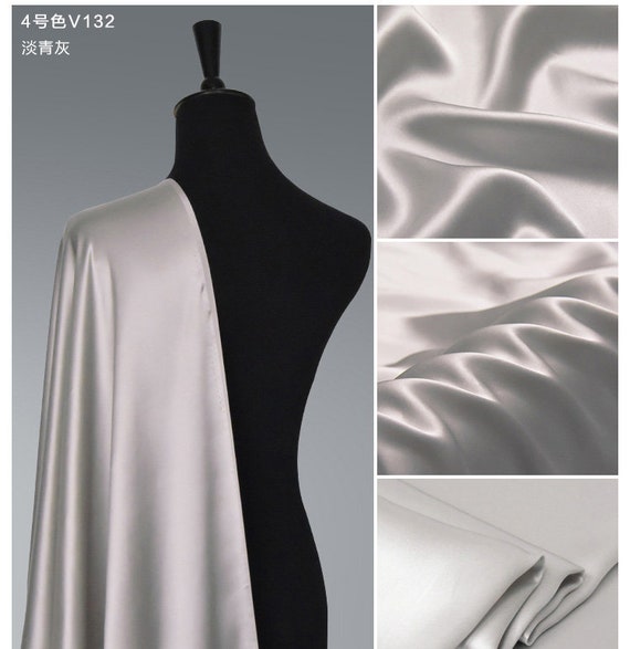 light grey color pure Silk Satin Fabric by the yard Lining perfect for  Fashion Designer Silk Dress,silk Kimono,silk Robe,silk Lingerie