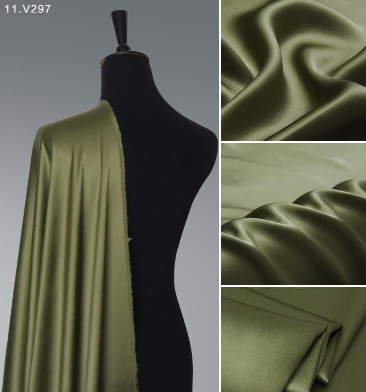Cedar Green Silk Satin Fabric by the yard solid Lining perfect for Fashion Designer Silk Dress,silk Kimono,silk Robe,silk Lingerie