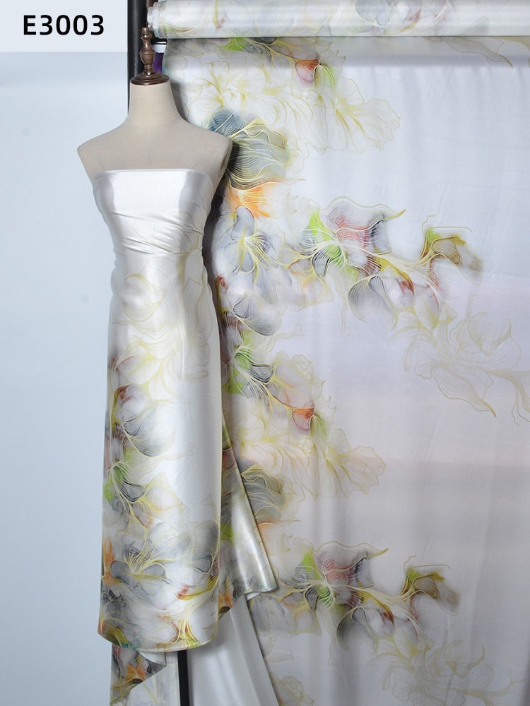 Uniquely designed 2024ss New print Silk Satin Fabric,abstract hand paint floral,For silk kimono,silk robe,silk kaftan;evening gown