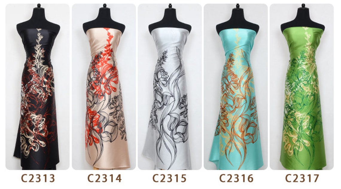 Painted Silk Satin Fabricbeautiful Abstract Hand Paint Etsy