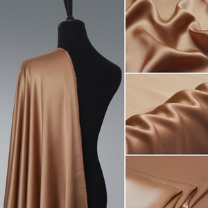 Brown Sugar Silk Satin Fabric by the yard Designer Solid Lining Cloth by The Meter 114 cm (44&quot;) wide Wholesale Beige Dress Silk Fabric
