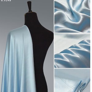 Baby Blue Light blue 19mm Silk Satin Fabric by the Yard or Meter,100 Pure Silk Fabric for silk robe kimono kaftan pajamas 44inch