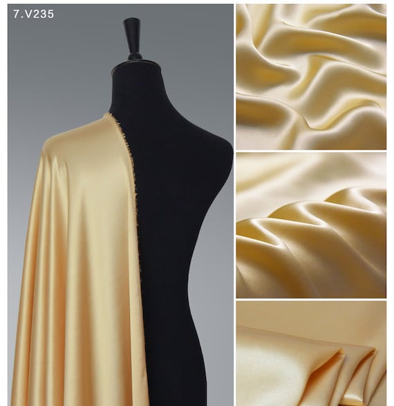 Golden Champagne Silk Satin Fabric by the yard perfect for Fashion Designer  Silk Dress,Kimono,Robe,Kaftan,Lingerie,nightgown,pajamas