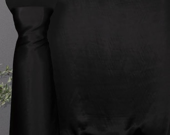100% Pure Silk Satin Charmeuse Fabric in Black Color fashion Designer Solid Lining for silk robe kimono kaftan by The Yard or Meter
