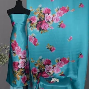 luxury hand paint Floral design pure silk satin fabric for silk blouse shirt robe kimono kaftan pajamas evening gown silk sleepwear by meter