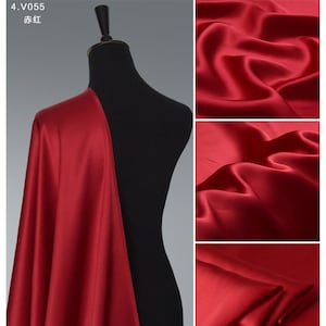Pure color silk cherry red Charmeuse fabric-100% pure silk solid fabric, suitable for fashion silk robe wedding width 44 inches 19 Momme