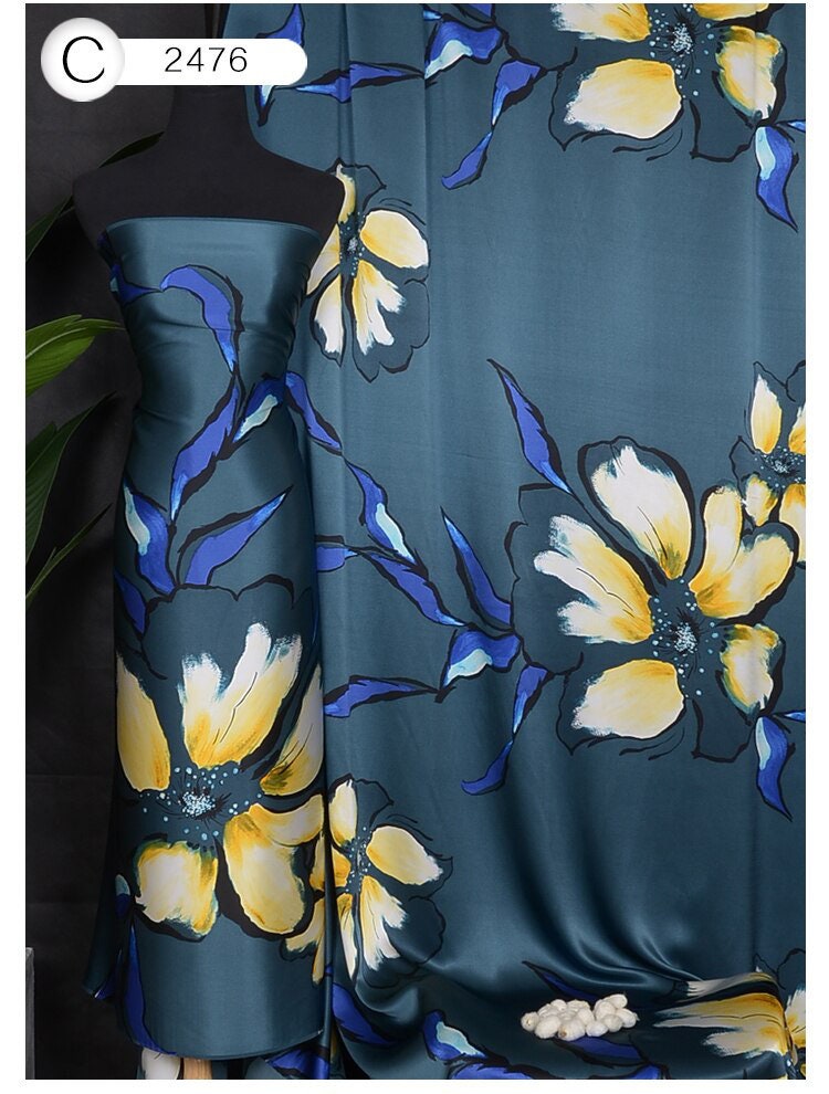 Silk Satin Fabricabstract Large Floral Print for Apparelby - Etsy