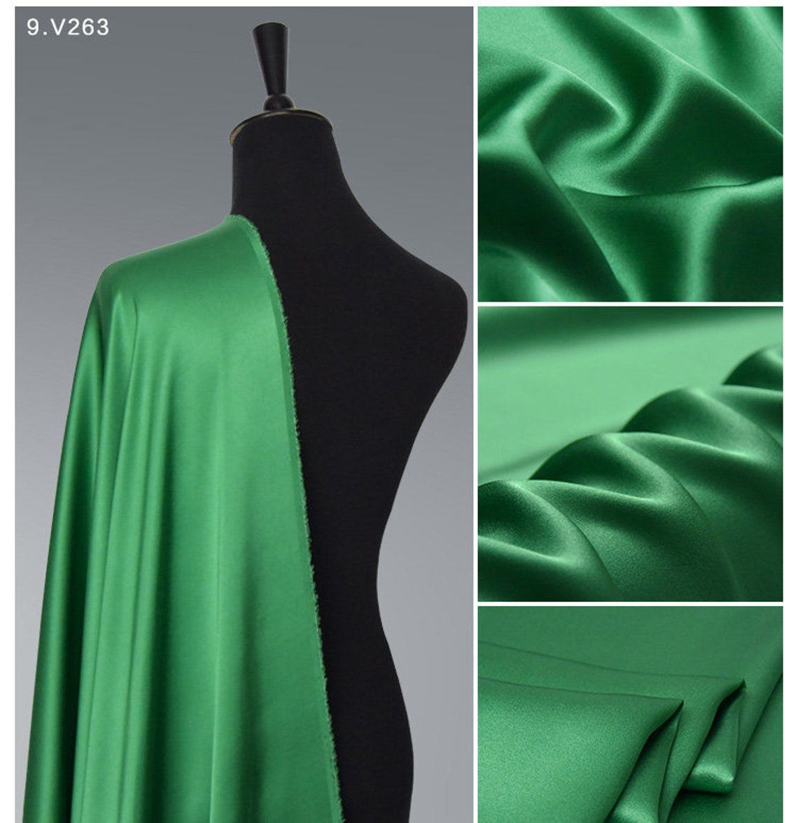 Green Color Silk Satin Fabric by the Yard,100 Pure Silk Robe Silk ...
