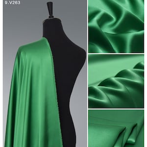 Green Color Silk satin fabric by the yard,100 pure silk robe silk kimono and Dress Silk by the meter, Green Silk Fabric , no stretch