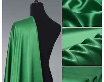 Green Color Silk satin fabric by the yard,100 pure silk robe silk kimono and Dress Silk by the meter, Green Silk Fabric , no stretch
