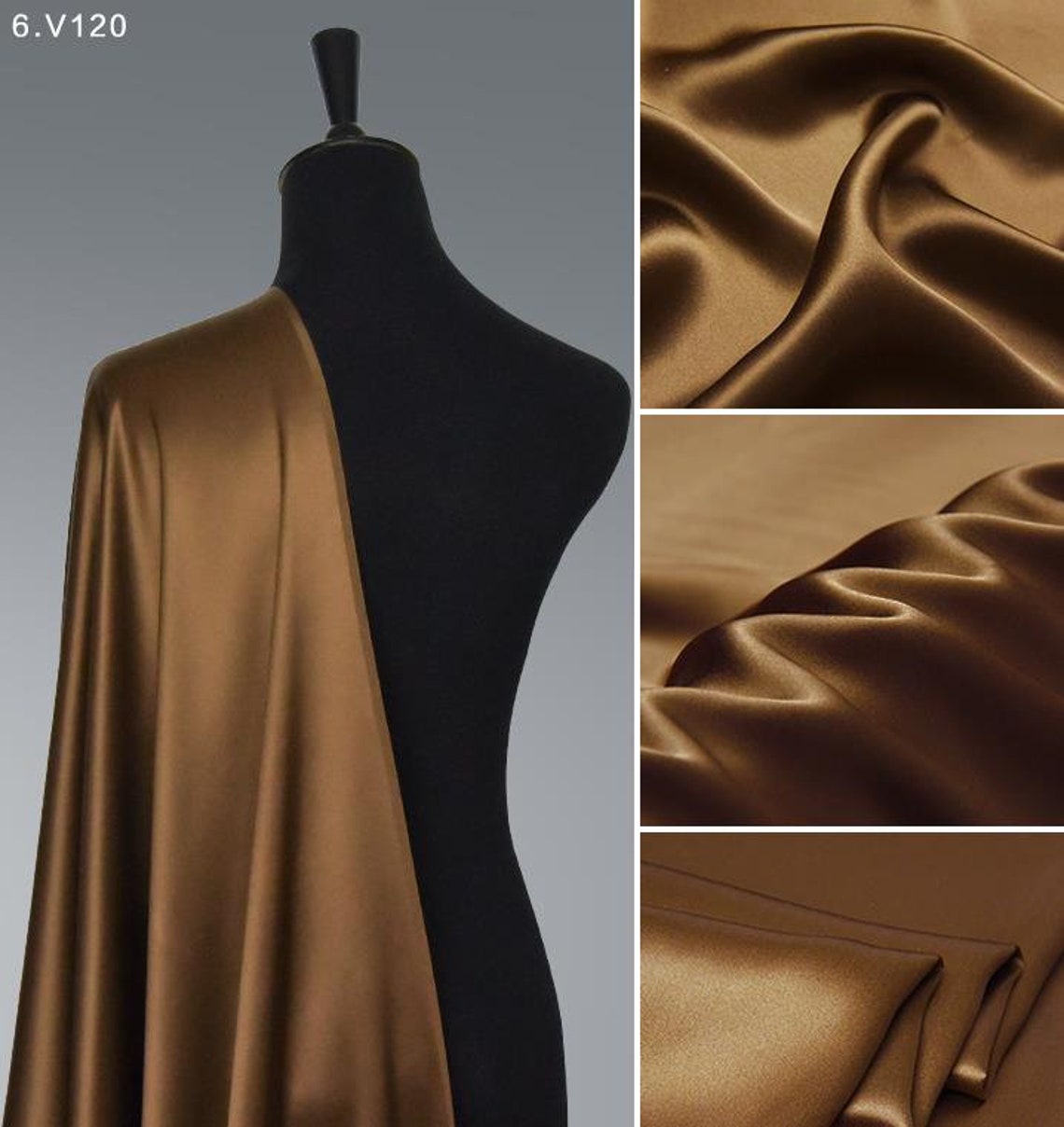 Golden Brown Bronze Silk Satin Fabric by the Yard Solid Lining Etsy