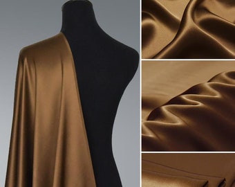 Golden Brown Bronze Silk Satin Fabric by the yard solid Lining perfect for Fashion Designer Silk Dress,silk Kimono,silk Robe,silk Lingerie