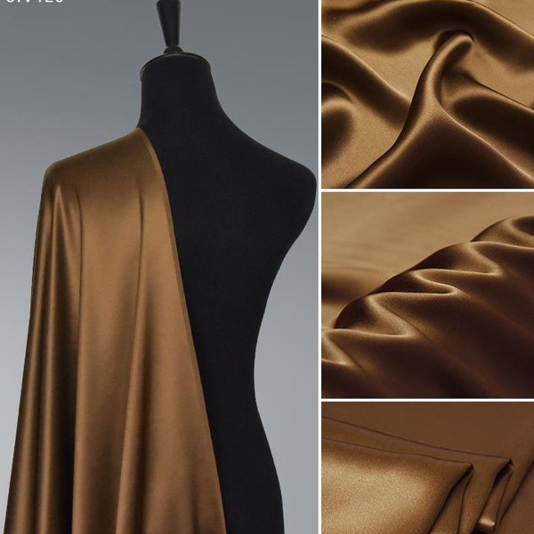 Golden Brown Bronze Silk Satin Fabric tagliato a misura solida Fodera perfetta per abito di seta stilista, kimono di seta, veste di seta, lingerie di seta