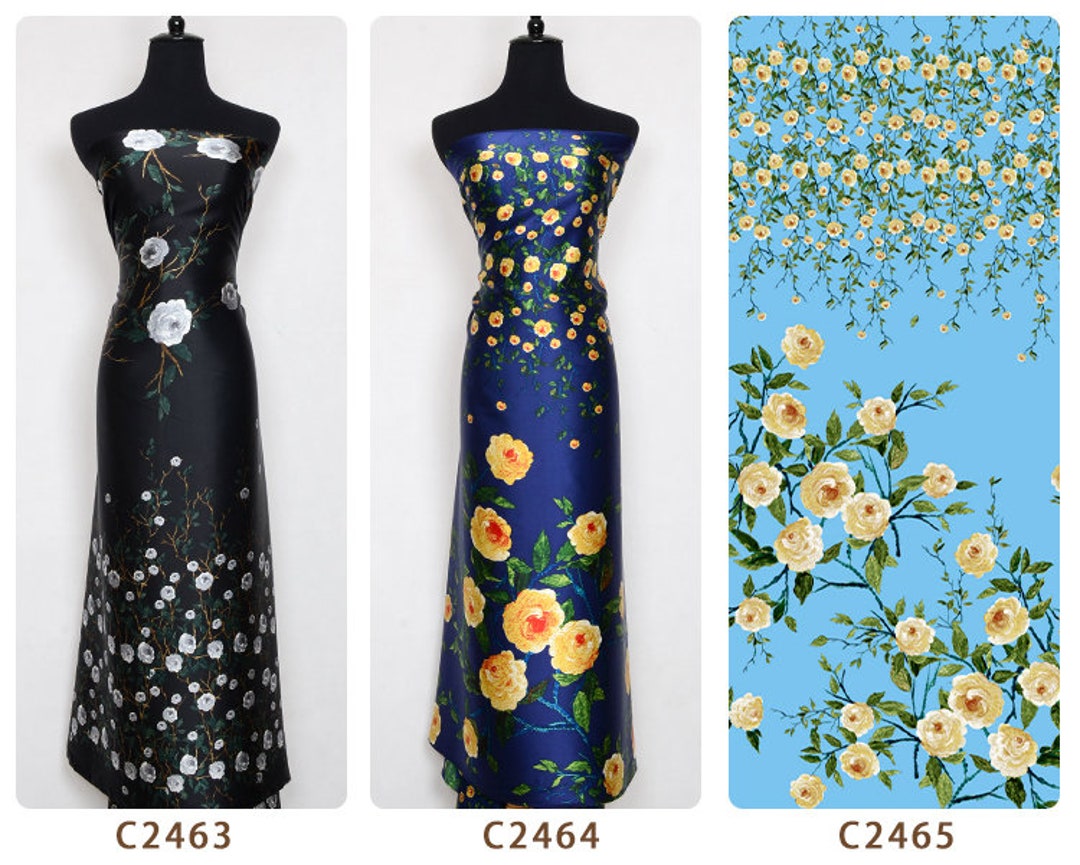 Printed Silk Fabric Satin Lovely Floral 45 Etsy