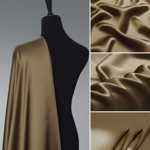 Bronze foncé Métal Soie Satin Tissu par yard solide Doublure parfaite pour créateur de mode Robe en soie, kimono en soie, robe en soie, lingerie en soie