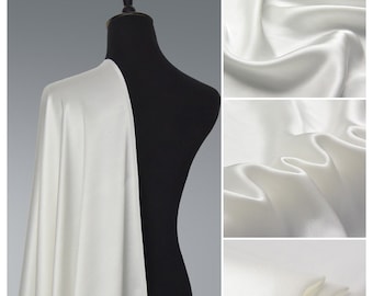 Off White Silk fabric by the yard, White wedding silk satin material, White bridal silk fabric, White silk satin dressmaking lining lingerie