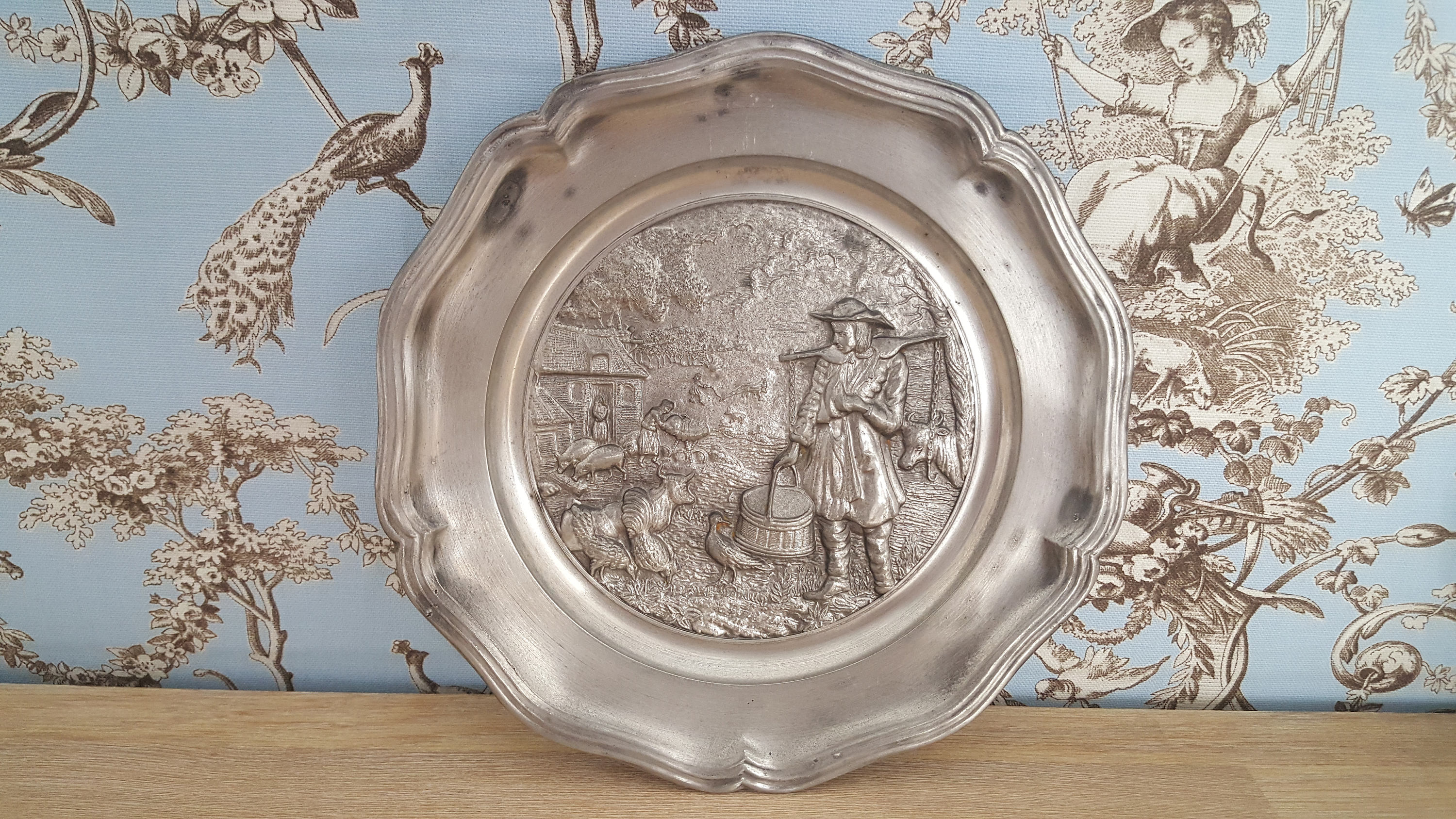 Decorative Pewter Plates Farm Scene French Decoration Made Etsy