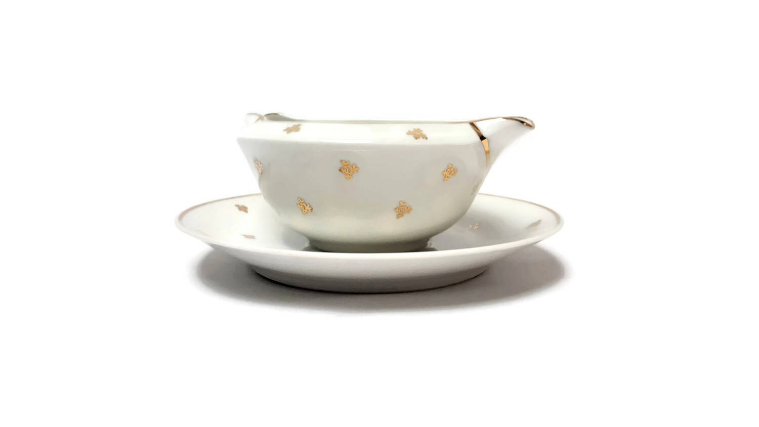 Saucière en Porcelaine de Limoges Cenpor à Motif Doré Gerbe Fleurs