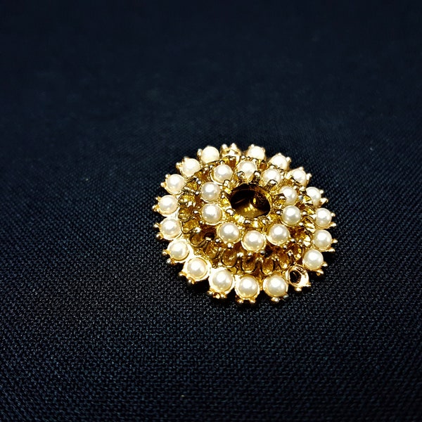 broche ronde dorée , perles de culture , mode à la Française , bijouterie , années 40 , vintage